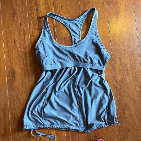 ZELLA Womens Workout Cinch T Back Tank Gray Built In Bra Size L - Picture 5 of 9